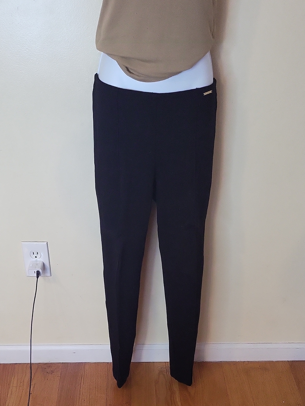 Anne Klein Black Slim Ponte Pants with Subtle Logo